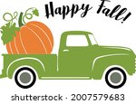 Old Green Truck With Pumpkin On ...