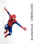Small photo of SEINT-PETERSBURG, RUSSIA - JUNE 29, 2016: Spider-man, a cosplay comic character. Guy cosplayer at cosplay Convention, spider-man costume from marvel