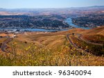 View of Snake River in Lewiston Idaho taken from Lewiston Hill.  Lewiston is named for Meriwether Lewis of Lewis and Clark and is the most inland seaport of any port on the West Coast