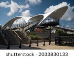 Small photo of HULL, UK - AUGUST 28, 2021: Modern footbridge, Murdoch's Connection, over motorway connecting Princes Quay with marina on August 28, 2021 in Hull, Humberside, UK.