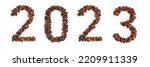 Small photo of 2023 headline from roasted coffee beans on white background