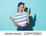 ice cream lover asian teen woman hand hold sweet ice ice cream waffle hand waving gesture friendly smile portrait shot,summer happiness leisure moment asia female standing smile with soft serve sweet