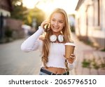 young teeanager girl walking on ... | Shutterstock . vector #2065796510