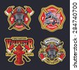 Set Of Fire Department Emblems And Badges Stock Vector Illustration