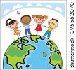 Globe Kids. International Friendship Day. Earth Day. Vector ...