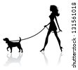 Woman Walking Dog Silhouette. Eps 8 Vector, Grouped For Easy Editing ...