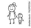 Happy Family With Father,Mother, And Son Holding Hand, Cartoon Doodle ...